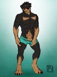  4_toes balls biceps big_muscles black_hair canine clothing dog green_eyes hair male mammal muscles nude rottweiler sheath short_hair shorts solo tsaiwolf underwear 