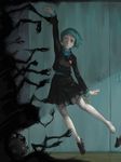  aqua_eyes aqua_hair bag javema pantyhose persona persona_3 ribbon school_uniform shadow_(persona) shoes short_hair single_shoe skirt yamagishi_fuuka 