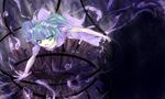 green_eyes green_hair hair_bobbles hair_ornament kisume nine_(suifla) open_mouth rope short_hair short_sleeves solo torn_clothes touhou twintails 