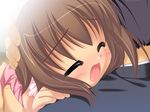  brown_hair face game_cg green_eyes hajimete_no_okaasan hug nanika_modoki non-web_source open_mouth short_hair solo_focus visual_novel watery_eyes 