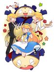  alice_(wonderland) alice_(wonderland)_(cosplay) alice_in_wonderland bad_id bad_pixiv_id blonde_hair blue_eyes cosplay crossdressing funny_glasses glasses kida_yuu kuma_(persona_4) long_hair multiple_boys multiple_persona otoko_no_ko persona persona_4 short_hair 