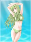  arms_up bad_id bad_pixiv_id bikini fire_emblem fire_emblem:_monshou_no_nazo green_bikini green_eyes green_hair highres long_hair paola swimsuit tamamon turtleneck 