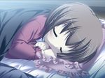  brown_hair game_cg green_eyes hajimete_no_okaasan lying nanika_modoki non-web_source short_hair sleeping solo visual_novel 