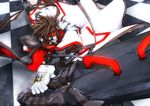  brown_hair fang gloves guilty_gear sol_badguy weapon yellow_eyes 