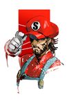  beard big_boss brown_hair cosplay facial_hair gloves hat ikuyoan male_focus mario mario_(cosplay) mario_(series) metal_gear_(series) metal_gear_solid metal_gear_solid_3 parody solo super_mario_bros. white_gloves 