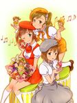  akizuki_ritsuko amami_haruka black_hair blue_hair brown_eyes brown_hair everyone futami_ami futami_mami ganaha_hibiki green_eyes hagiwara_yukiho hat hoshii_miki idolmaster idolmaster_(classic) kikuchi_makoto kisaragi_chihaya long_hair minase_iori miura_azusa multiple_girls musical_note ndo2 necktie one_eye_closed ribbon shijou_takane side_ponytail smile takatsuki_yayoi 