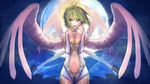  bare_shoulders blue_eyes breasts cleavage green_hair gumi highres lips looking_at_viewer moon multiple_wings navel short_hair small_breasts solo soono_(rlagpfl) vocaloid wings 