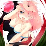  bikini blindfold blue_bikini blue_eyes breasts censored crowbar food fruit large_breasts long_hair mosaic_censoring open_mouth original pink_hair sts swimsuit watermelon 