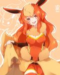  anthropomorphization cleavage flareon pokemon tagme thighhighs 