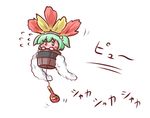  blush bucket feathers green_eyes green_hair hair_bobbles hair_ornament in_bucket in_container instrument kisume maitora maracas short_hair solo touhou twintails white_background 