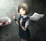  angel_wings bad_id bad_pixiv_id banned_artist blood blood_stain brown_eyes brown_hair chain cuffs original seafh shackles short_hair sink wings 