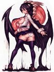 ass black_hair breast_press breasts covering extra_mouth filia_(skullgirls) fumio_(rsqkr) large_breasts open_clothes open_shirt panties red_eyes samson_(skullgirls) shirt skirt skullgirls solo thighhighs tongue underwear upskirt white_background white_panties wings 