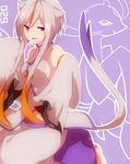  animal_ears bare_shoulders chinese_clothes detached_sleeves eyeshadow gen_5_pokemon highres jitome long_hair looking_at_viewer makeup mienshao multicolored_hair orange_hair personification pink_hair pokemon pokemon_(creature) red_eyes sidelocks sleeves_past_wrists smile solo tail takeshima_(nia) two-tone_hair 