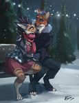  bloodshot23 canine christmas couple duo embrace eye_contact female fox holidays male mammal night romantic sitting smile snow winter xmas 