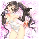  armpits breasts brown_eyes brown_hair choker collar elbow_gloves gloves leotard long_hair looking_at_viewer ponytail pt@i sakuya_(shining_blade) shining_(series) shining_blade small_breasts smile 