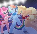  3girls applejack black_eye blush boxing boxing_gloves butt candy cutie_mark equine female friendship_is_magic horse licking lollipop mammal multiple_girls my_little_pony my_little_pony_friendship_is_magic oze oze_(zoexm177) pegasus pinkie_pie pinkie_pie_(mlp) pony rainbow_dash rainbow_dash_(mlp) sweat tongue towel wings 