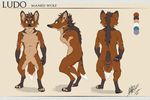  anthro bloodshot23 canine ludo male mammal maned_wolf model_sheet nude piercing pose solo 