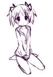  bad_id bad_pixiv_id blush bottomless kaname_madoka lowres mahou_shoujo_madoka_magica monochrome muhogame naked_shirt shirt short_twintails solo twintails 