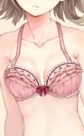  banned_artist bow bow_bra bra breasts brown_hair frown head_out_of_frame highres medium_breasts original paseri pink_bra solo underwear 
