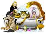  4boys animal_ears bath black_hair blonde_hair bubble cp9 enies_lobby flea giraffe giraffe_tail glasses jyabura kaku_(one_piece) kalifa kumadori leopard leopard_print leopard_tail mixed_bathing monster_boy multiple_boys one_piece orange_hair rob_lucci rubber_duck shampoo sponge tail wet white_hair wolf wolf_tail 