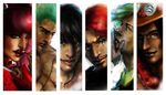  1girl 5boys artist_request black_hair blonde_hair brothers candy cigarette deviantart_thumbnail green_hair marlene_cooper monkey_d_luffy multiple_boys one-eyed one_piece perona pink_hair portgas_d_ace red_hair resized roronoa_zoro sanji scar shanks siblings 