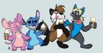  2019 3_toes 4_fingers alien angel_(lilo_&amp;_stitch) antennae anthro beeton black_eyes black_nose blonde_hair blue_claws blue_fur blue_pawpads brown_fur canine chest_markings chest_tuft claws colored_sketch dessert disney dog experiment_(species) eyes_closed food fur german_shepherd gloves_(marking) green_nose group hair hand_holding head_tuft hi_res holding_food holding_object ice_cream licking licking_lips lilo_and_stitch looking_at_another mammal markings neckerchief open_mouth open_smile pastelcore pawpads pink_fur procyonid purple_nose raccoon silver_(whitedragon09) simple_background smile socks_(marking) stitch striped_tail stripes toes tongue tongue_out tuft walking white_fur wolf 