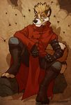  blue_eyes canine chibi-marrow coat eyewear fox glasses male sitting smirk smug solo trigunfox 