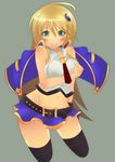  akari arc_system_works belt blazblue blazblue:_chrono_phantasma blazblue:_chronophantasma blonde_hair breasts capelet green_eyes hair_ornament microskirt miniskirt necktie noel_vermillion skirt thighhighs 