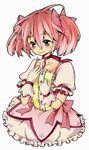  bubble_skirt choker gloves hair_ribbon highres kaname_madoka magical_girl mahou_shoujo_madoka_magica pink_eyes pink_hair ribbon shiropuni short_twintails simple_background skirt smile solo tears twintails white_background 