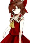  ascot bare_shoulders bow brown_eyes brown_hair hair_bow hair_tubes hakurei_reimu luv short_hair simple_background solo touhou white_background 