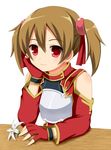  bad_id bad_pixiv_id blush borubomu breastplate brown_hair chin_rest face fingerless_gloves flower gloves red_eyes short_hair short_twintails silica smile solo sword_art_online twintails 