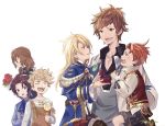  5boys aglovale_(granblue_fantasy) black_hair blonde_hair bouquet candy child crying doctor_(granblue_fantasy) flower food gran_(granblue_fantasy) granblue_fantasy jewelry lancelot_(granblue_fantasy) lollipop long_hair looking_down maji_(eau-fumeuse0207) multiple_boys overalls percival_(granblue_fantasy) proposal red_hair ring ring_box shorts siegfried_(granblue_fantasy) simple_background vane_(granblue_fantasy) yaoi younger 