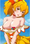  bare_shoulders blonde_hair blush breasts choker cure_pine earrings fresh_precure! hair_ornament heart heart_hair_ornament igatto jewelry large_breasts looking_at_viewer magical_girl older orange_choker precure solo yamabuki_inori yellow_eyes 