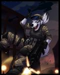  canine chibi-marrow fire grin landing male night ranged_weapon soldier solo weapon wolf yutrah 