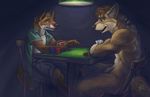  blush canine cellar chibi-marrow couple fox green_eyes male nude poker sitting wolf 