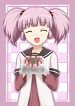  cake censored closed_eyes food fuuma_nagi long_hair mosaic_censoring nanamori_school_uniform pink_hair school_uniform serafuku solo yoshikawa_chinatsu yuru_yuri 