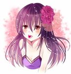  blush candy flower food fujiwara_hajime hair_flower hair_ornament idolmaster idolmaster_cinderella_girls long_hair nozomi_fuuten purple_flower purple_hair purple_rose red_eyes rose solo tongue tongue_out upper_body 