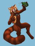  blue_background blush chibi-marrow drink drunk male nude plain_background red_panda solo 