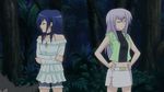  animated animated_gif blue_hair cardfight!!_vanguard choker long_hair lowres miniskirt narumi_asaka skirt tokura_misaki white_hair yuri 