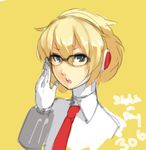  aegis_(persona) android bespectacled blonde_hair blue_eyes eu03 glasses headphones necktie persona persona_3 persona_4:_the_ultimate_in_mayonaka_arena short_hair solo upper_body 