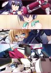  3girls adele_balfetto artist_request asama_tomo blue_eyes bodysuit glasses green_eyes hair_over_eyes heterochromia kawajuu kyoukai_senjou_no_horizon kyoukaisenjou_no_horizon mecha mukai_suzu multiple_girls red_eyes 