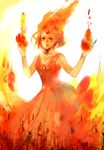  adventure_time bare_shoulders breasts cleavage crying crying_with_eyes_open dated dress fengta fire flame_princess forehead_jewel gown medium_breasts signature solo tears 