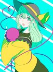  blush green_eyes green_hair hat heart komeiji_koishi long_hair open_mouth sabiirodoramu skirt solo third_eye touhou 