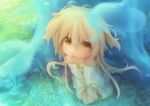  1girl bare_shoulders blonde_hair child fang highres long_hair manahui messy_hair nature open_mouth original solo yellow_eyes 