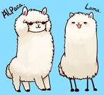  alpaca black_eyes blue_background blush cute english huiro llama no_humans open_mouth original simple_background smile standing the_more_you_know typo 