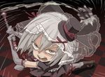  angry bad_id bad_pixiv_id brown_eyes chain elbow_gloves fighting_stance flail flower gloves gothic_lolita hat kanna_asumi lolita_fashion magical_girl mahou_shoujo_madoka_magica mini_hat mini_top_hat morning_star open_mouth ribbon rose shigeyama_mohachi short_hair silver_hair sketch solo teeth top_hat veil weapon 