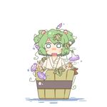  bucket double_v flower green_eyes green_hair in_bucket in_container inishie kisume leaf morning_glory open_mouth plant short_hair solo touhou twintails v white_background 