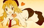  bad_id bad_pixiv_id blonde_hair green_eyes hat heart heart_hands hoshii_miki idolmaster idolmaster_(classic) long_hair necktie open_mouth over-kneehighs rin_(royal) sepia smile solo thighhighs 