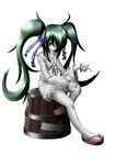  alternate_hair_length alternate_hairstyle blue_eyes collarbone green_hair kisume long_sleeves naginami smile solo thighhighs torn_clothes touhou twintails white_background white_legwear wide_sleeves 