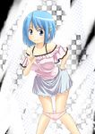  bad_id bad_pixiv_id blue_eyes blue_hair breasts frills hair_ornament mahou_shoujo_madoka_magica medium_breasts miki_sayaka panties panty_pull short_hair sicile_gloria skirt smile solo underwear 